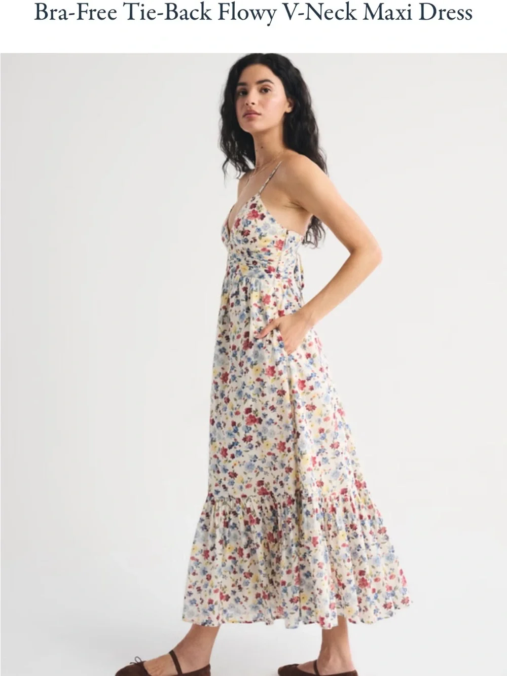 Abercrombie & Fitch Bra-Free Tie-Back Flowy V-Neck Floral Maxi Dress